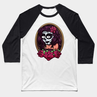 Sugar Skull Pin Up Girl Baseball T-Shirt